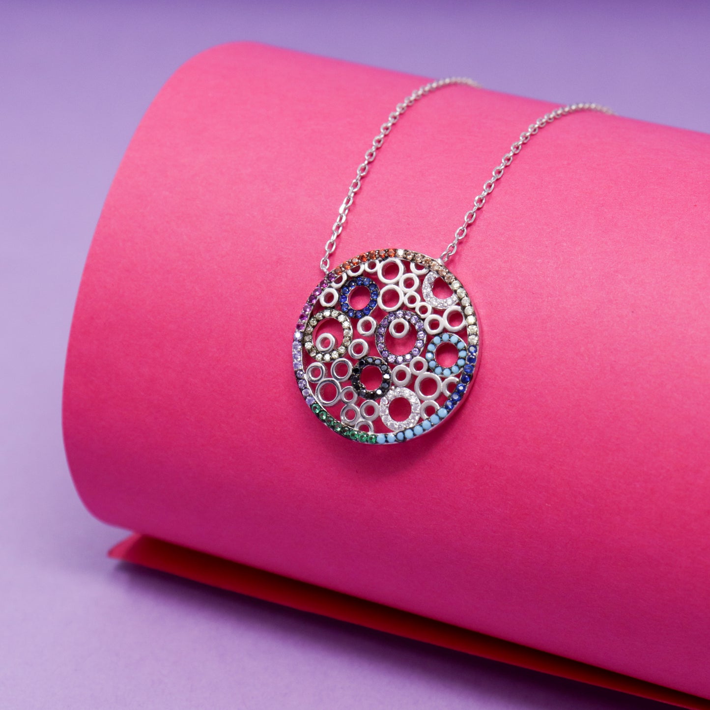 CIRCLE OF RING CZ CHAIN NECKLACE
