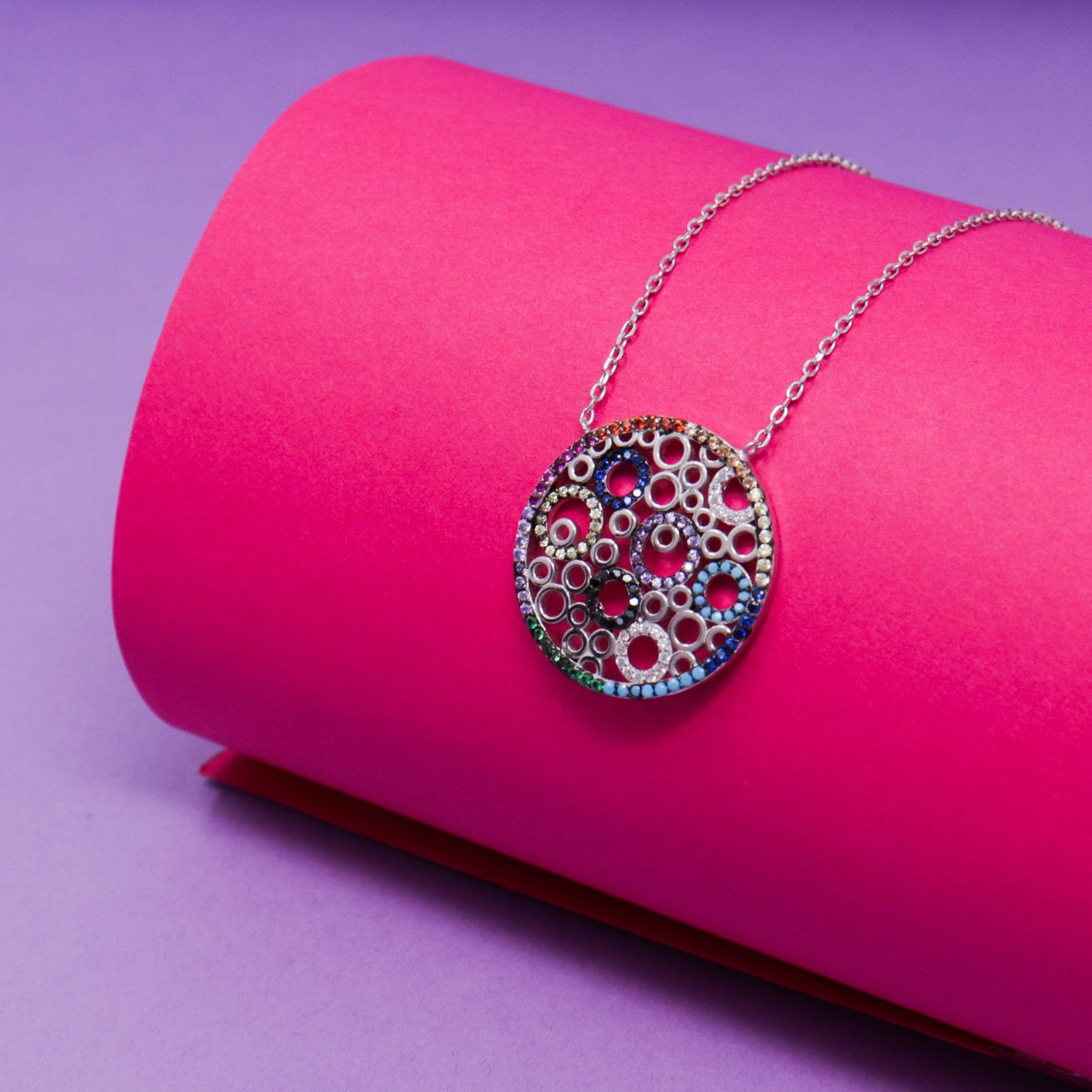 CIRCLE OF RING CZ CHAIN NECKLACE