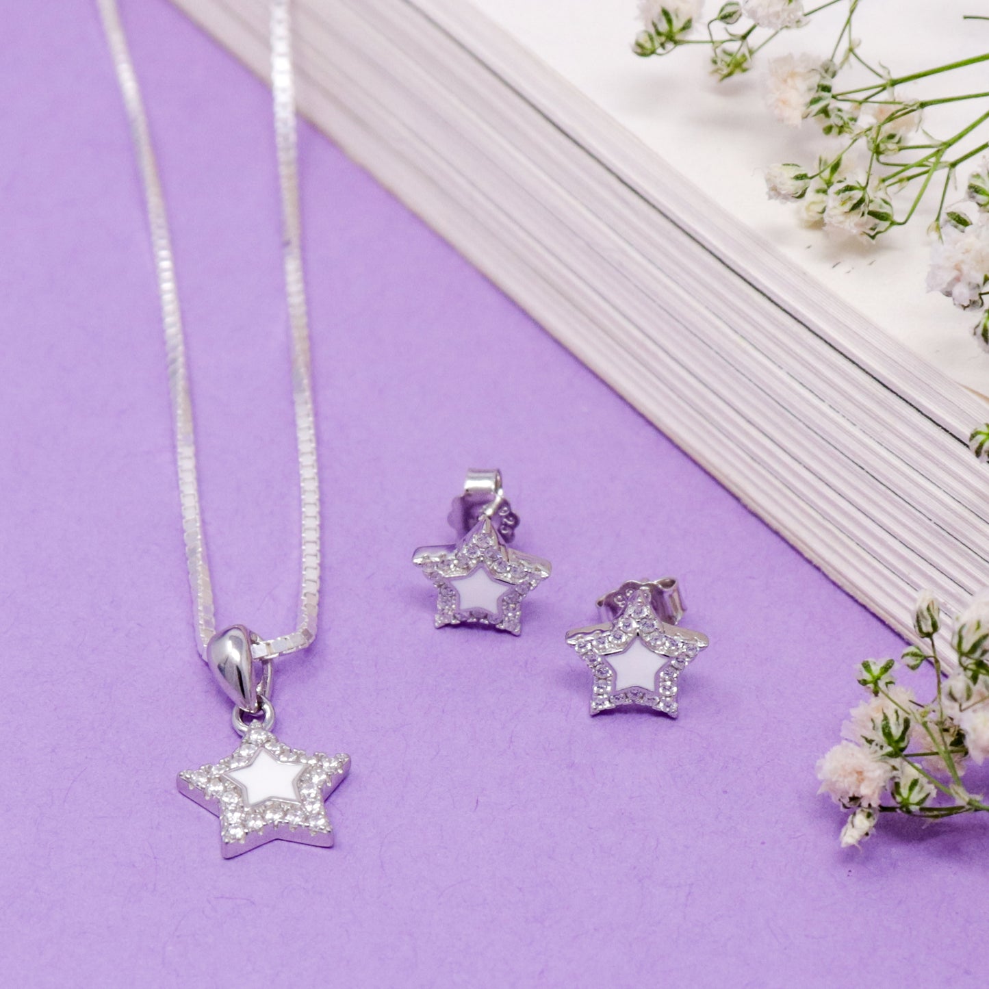 RADIANT STAR CZ NECKLACE WITH EARRING