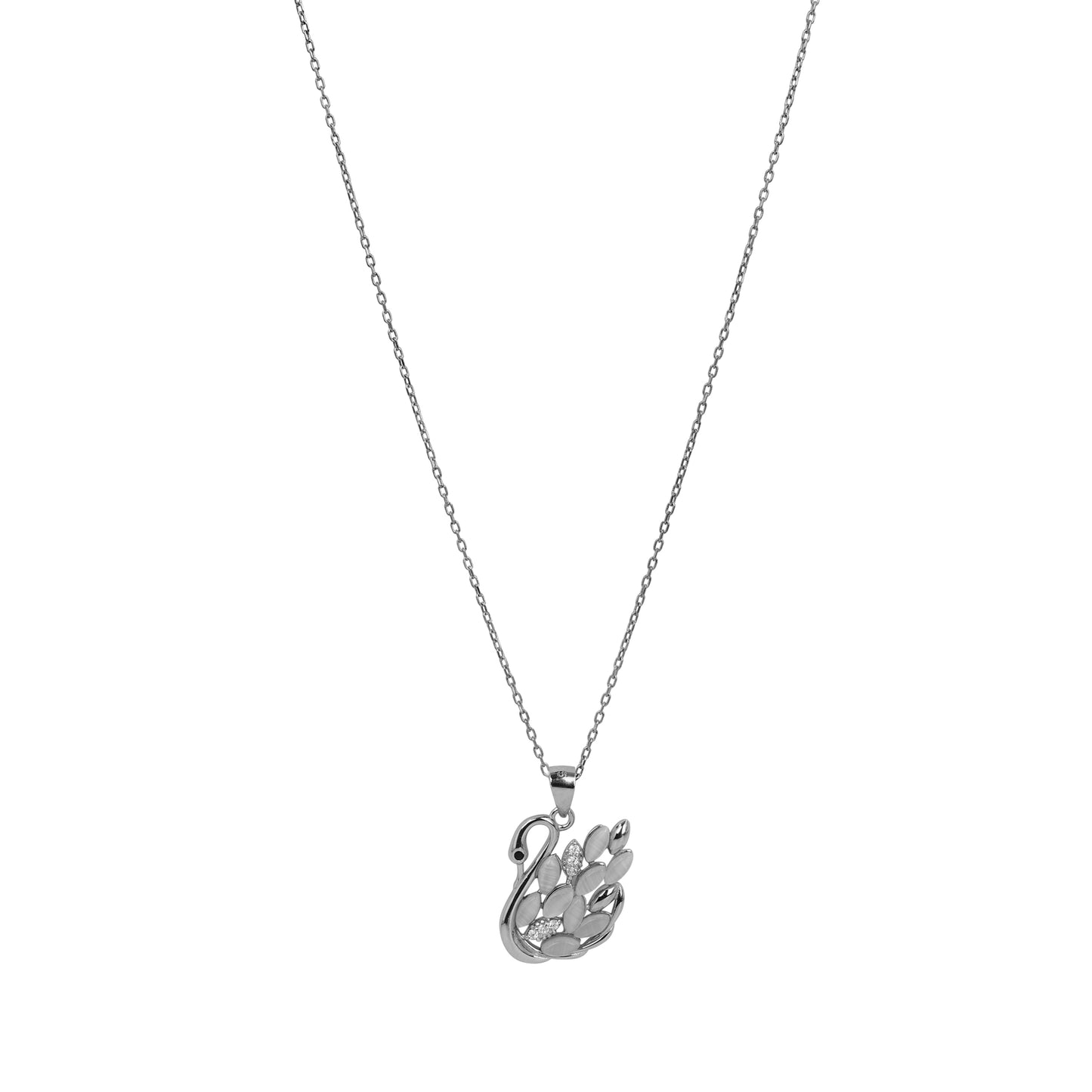 SWAN CZ RHODIUM CHAIN NECKLACE