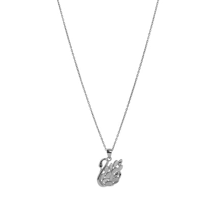 SWAN CZ RHODIUM CHAIN NECKLACE