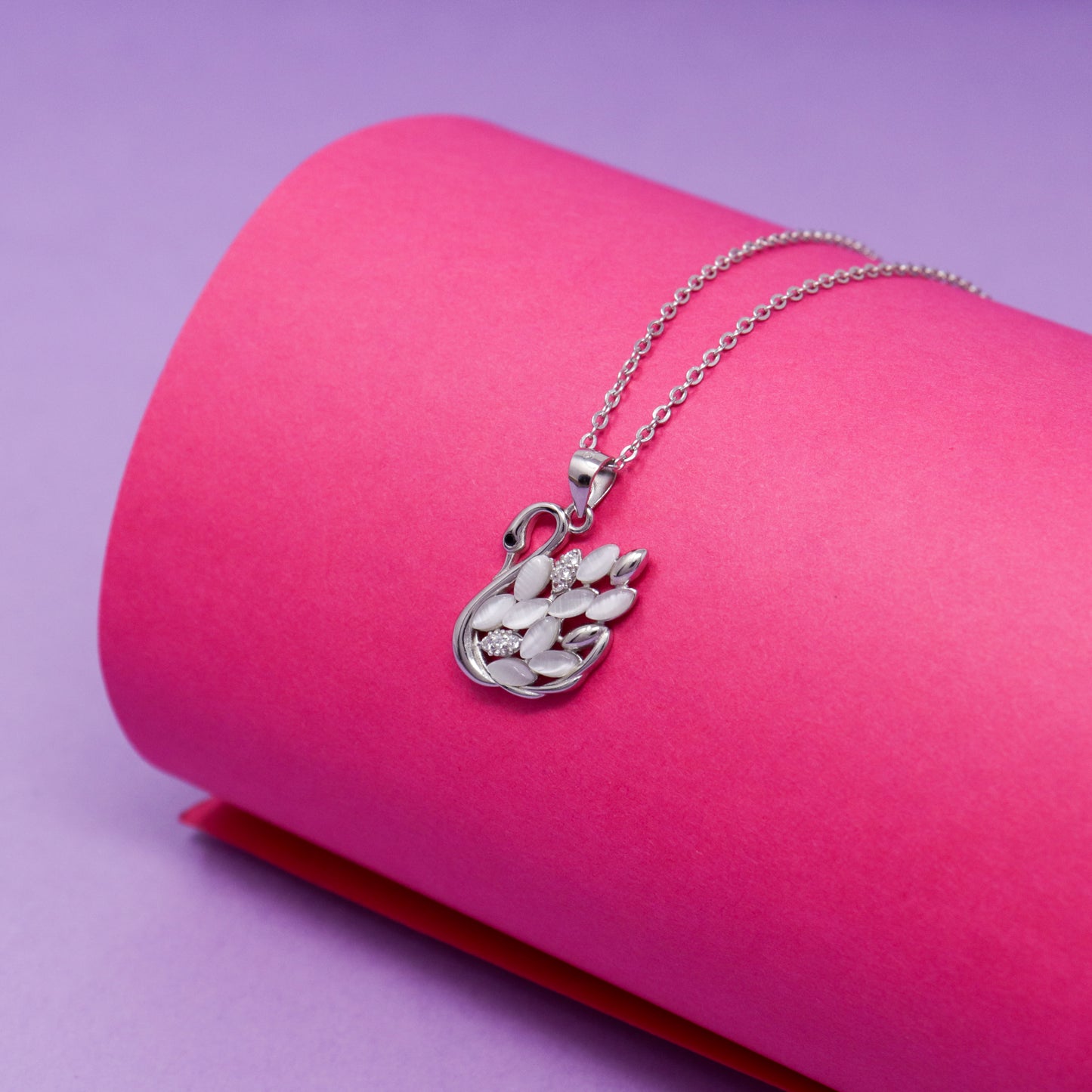 SWAN CZ RHODIUM CHAIN NECKLACE