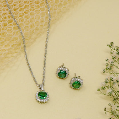 EMERALD SQUARE CHAIN NECKLACE WITH EARRING