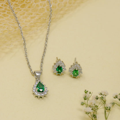 EMERALD SPARKLE CHAIN NECKLACE WITH EARRING