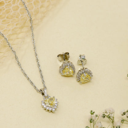 HEARTY YELLOW CZ CHAIN NECKLACE WITH EARRING