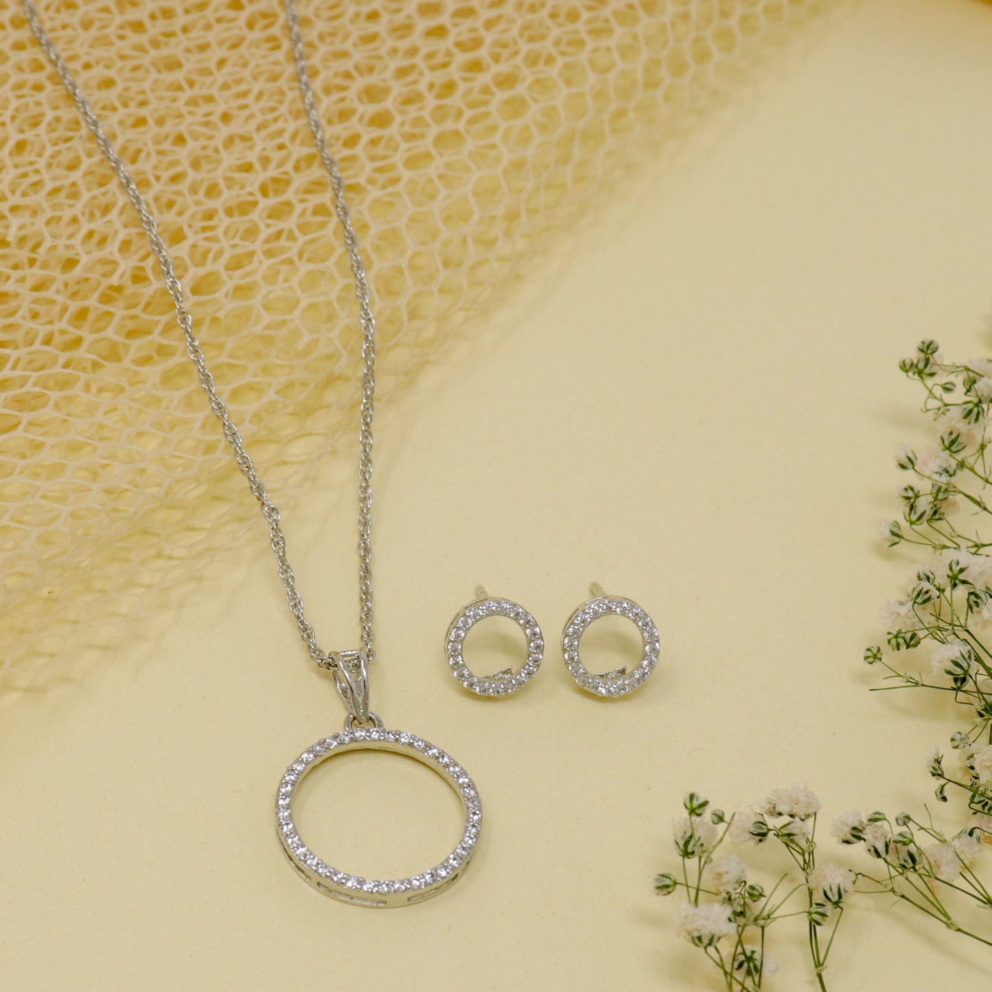 ROUND CUT ZIRCON NECKLACE WITH EARRING