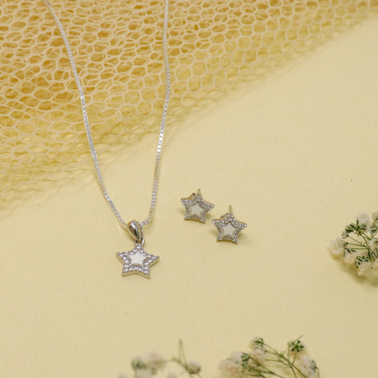 RADIANT STAR CZ NECKLACE WITH EARRING