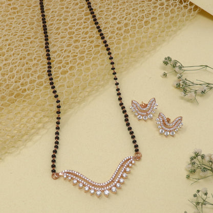 FLORAL LEAF CZ MANGALSUTRA WITH EARRING