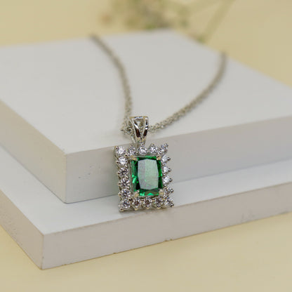 EMERALD CZ SILVER CHAIN NECKLACE