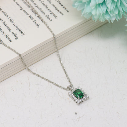 EMERALD CZ SILVER CHAIN NECKLACE