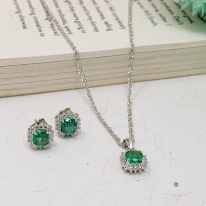 EMERALD SQUARE CHAIN NECKLACE WITH EARRING