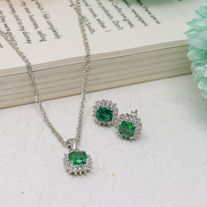 EMERALD SQUARE CHAIN NECKLACE WITH EARRING