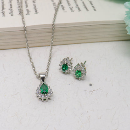 EMERALD SPARKLE CHAIN NECKLACE WITH EARRING