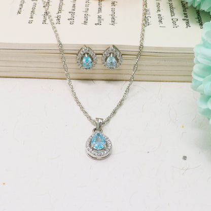 LIGHT BLUE SOLITAIRE NECKLACE WITH EARRING