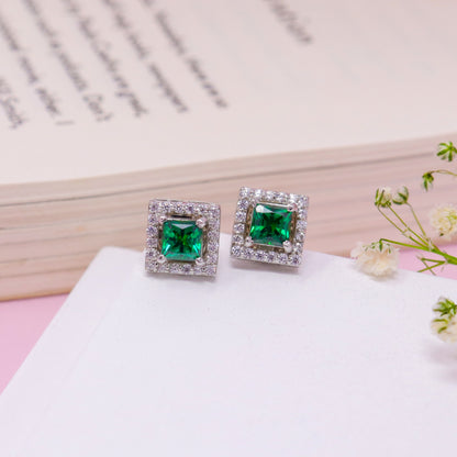 GLEAMING SQUARE EMERALD CZ EARRING