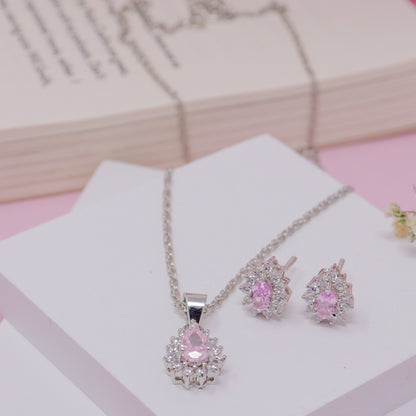 DOUBLE TEAR ZIRCON CHAIN NECKLACE WITH EARRING