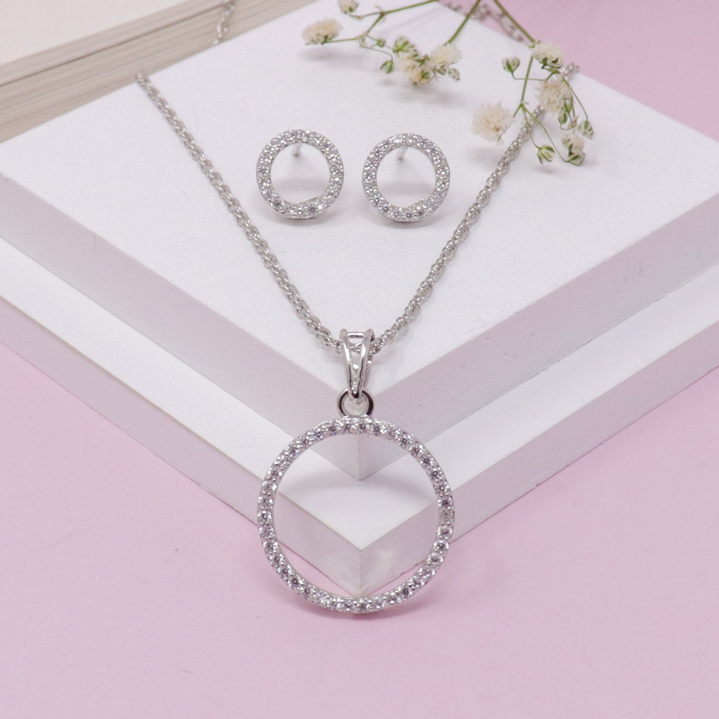 ROUND CUT ZIRCON NECKLACE WITH EARRING