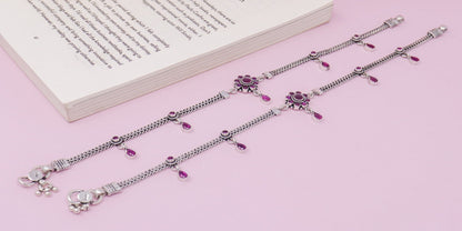 FLORAL DROP RUBY STONE ANKLET