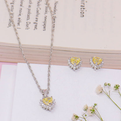 HEARTY YELLOW CZ CHAIN NECKLACE WITH EARRING