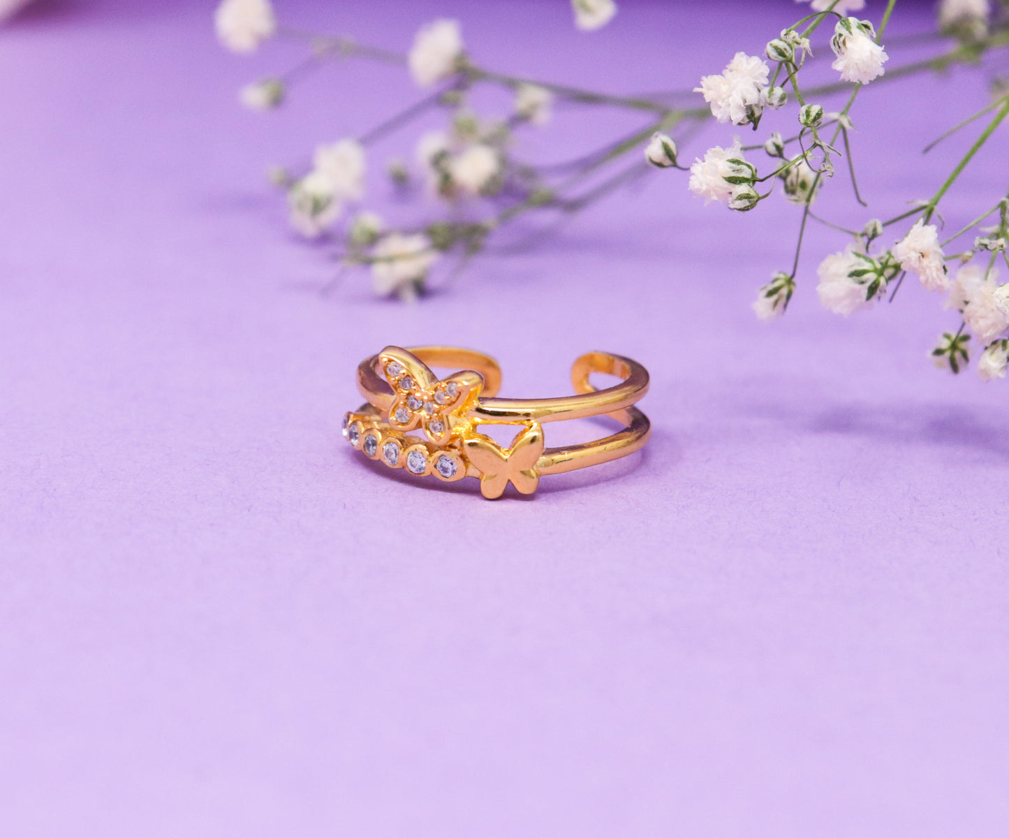 GOLDEN BUTTERFLY SILVER RING