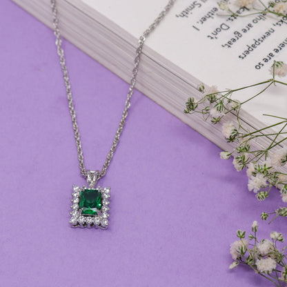 EMERALD CZ SILVER CHAIN NECKLACE