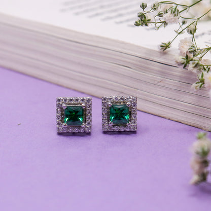 GLEAMING SQUARE EMERALD CZ EARRING