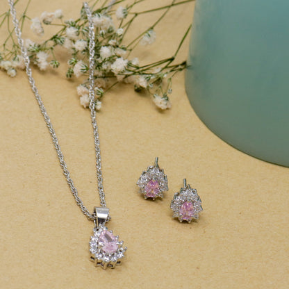 DOUBLE TEAR ZIRCON CHAIN NECKLACE WITH EARRING