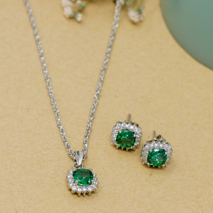 EMERALD SQUARE CHAIN NECKLACE WITH EARRING