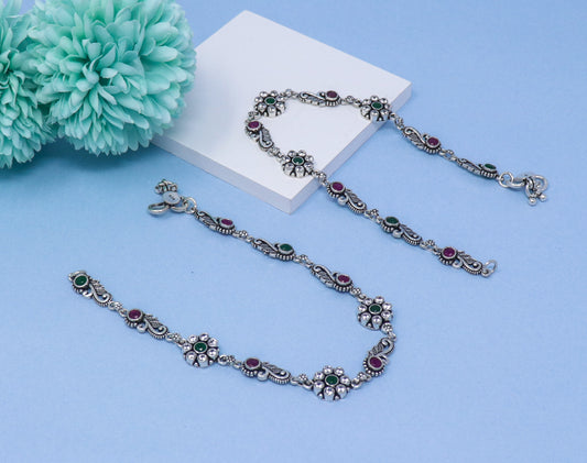 FLOWER CUT STONE ANKLET